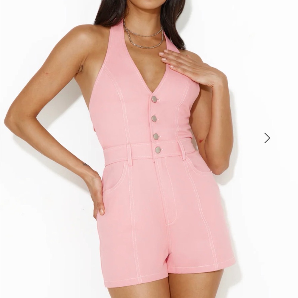 Hello Molly Pink Denim Romper